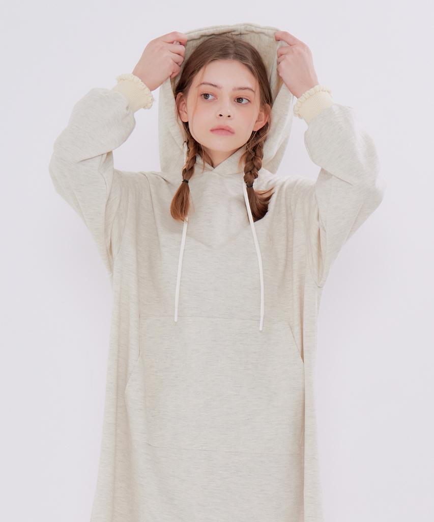 Metapeo Shirred Point Hooded Long Dress Oatmeal