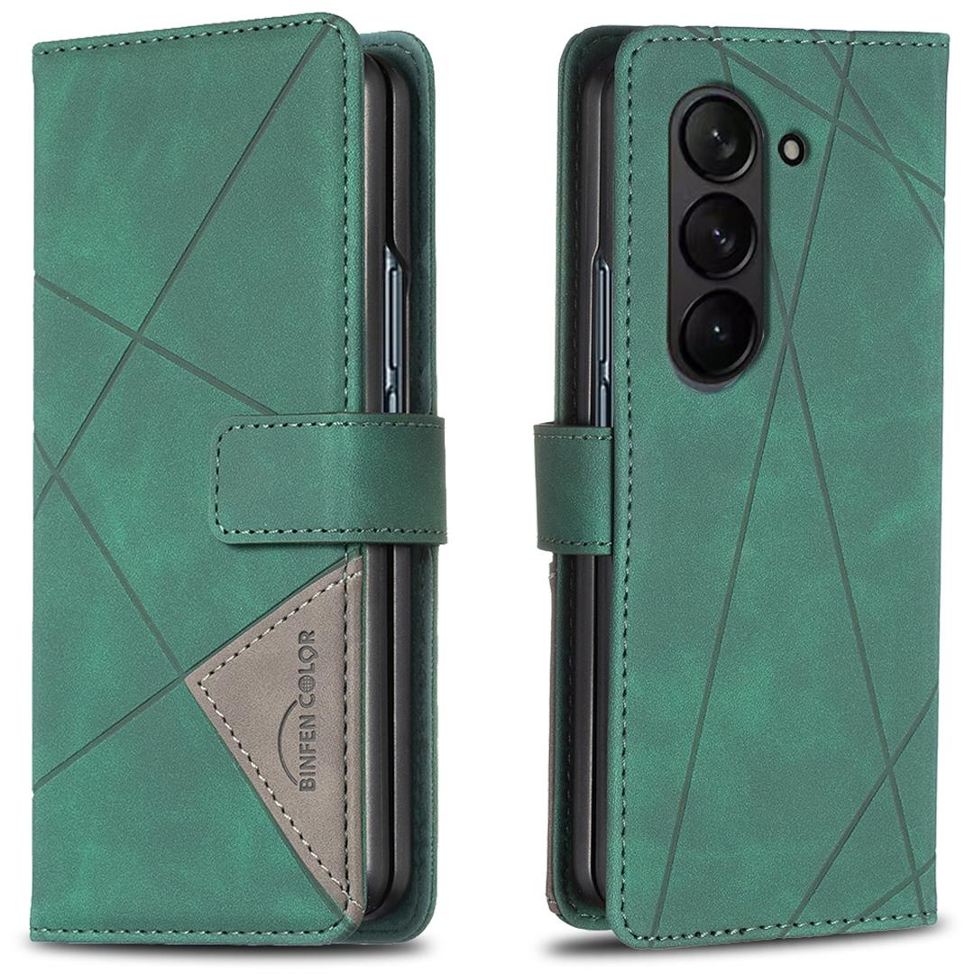 

BINFEN COLOR BF05 For Samsung Galaxy Z Fold6 5G Case PU Leather Geometric Phone Cover Green