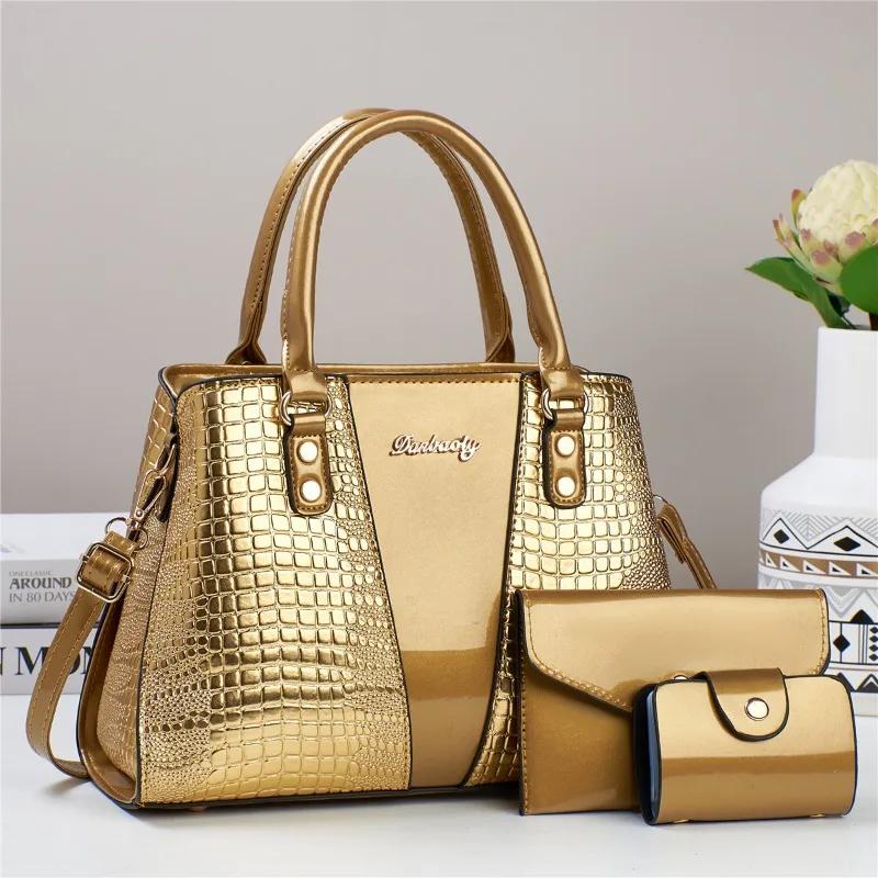 Luxury Quality 3Piece Set Handbags Ladies Bags for Women Patent Leather Stone Pattern Ladies Shoulder Cross Body Bags