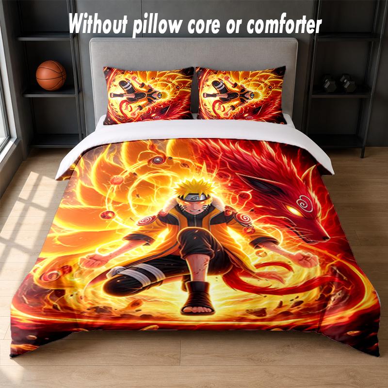 Naruto Uzumaki Design Bed Bedding Set 1 Duvet Cover + 2 Pillowcases Soft Breathable Household Bed Linens