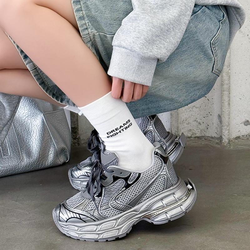 9CM Inner Height Increase Dad Shoes Women 2025 Spring Small Thick-soled Casual Sports Shoes Mesh Breathable Running Shoes