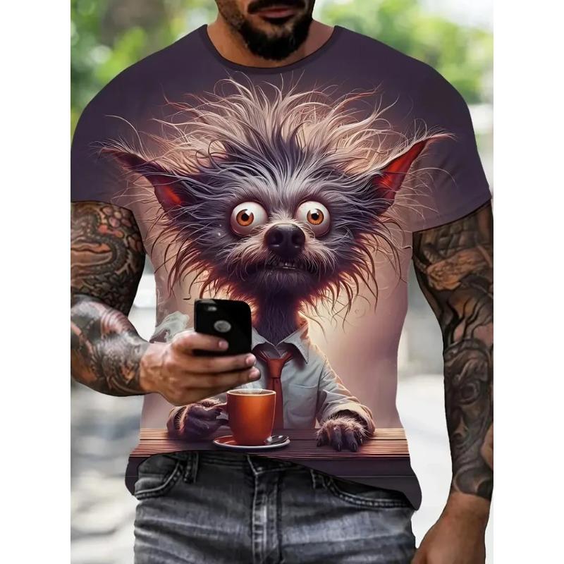 Funny Animal 3D Printing Short Sleeve Summer Outdoor Fashion Wear Tops Large Size Loose Men's T-Shirts