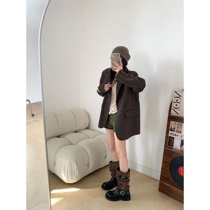 Cowhide version~ retro leather splicing boots women's pleated stacking boots small thick-soled heightening fashion boots