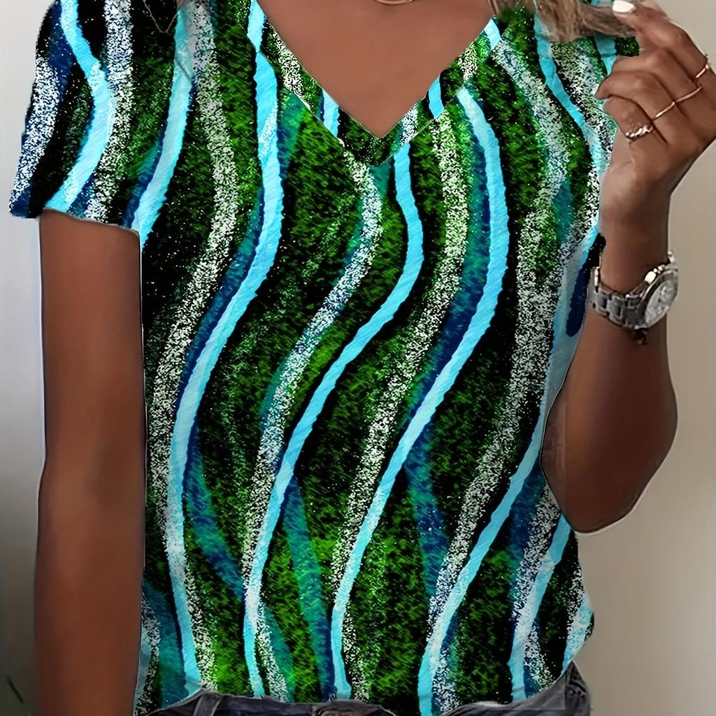 Women's T-Shirt Oversized Retro Printed Short-Sleeved V-Neck Fashion Casual Top Street Breathable Summer Women's Clothing