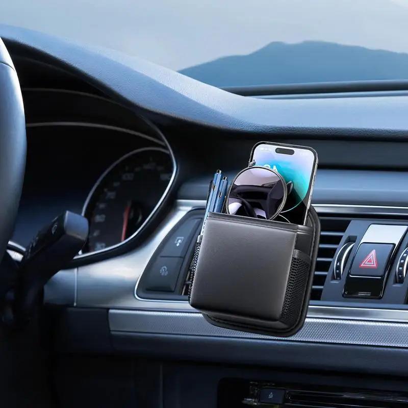 All In One Car Air Vent PU Leather Storage Bag for Essentials