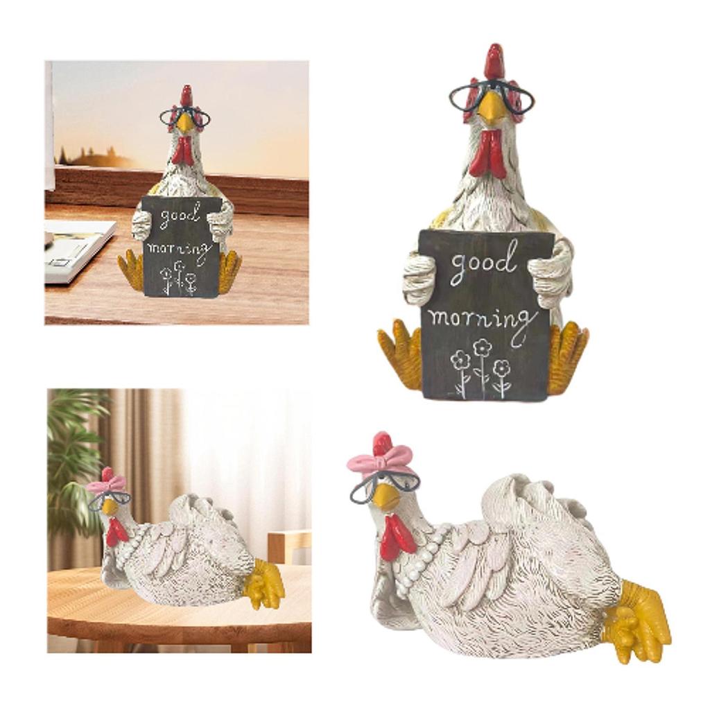 Good Morning Chicken Statue Desktop Ornament for Entrance Living Room Indoor