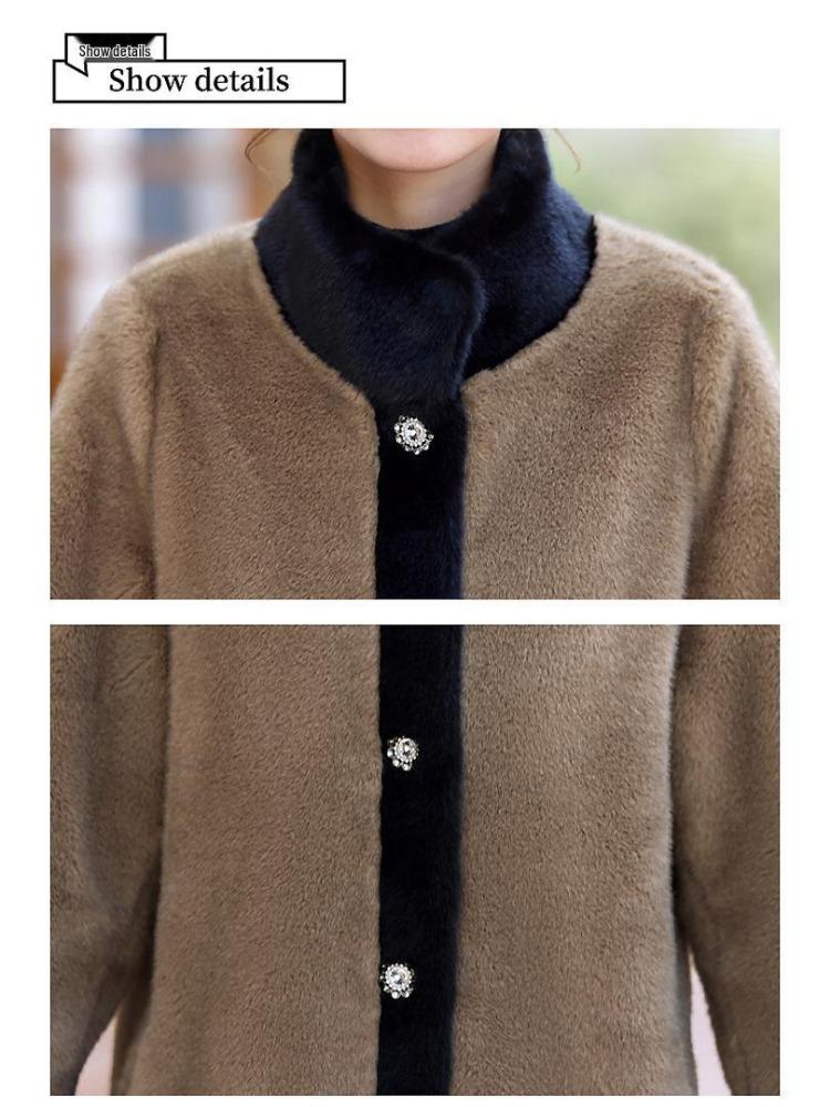 Elegantní zimní kabát z umělého norkového sametu pro ženy středního a staršího věku, vše v jednom kožešinovém svrchníku