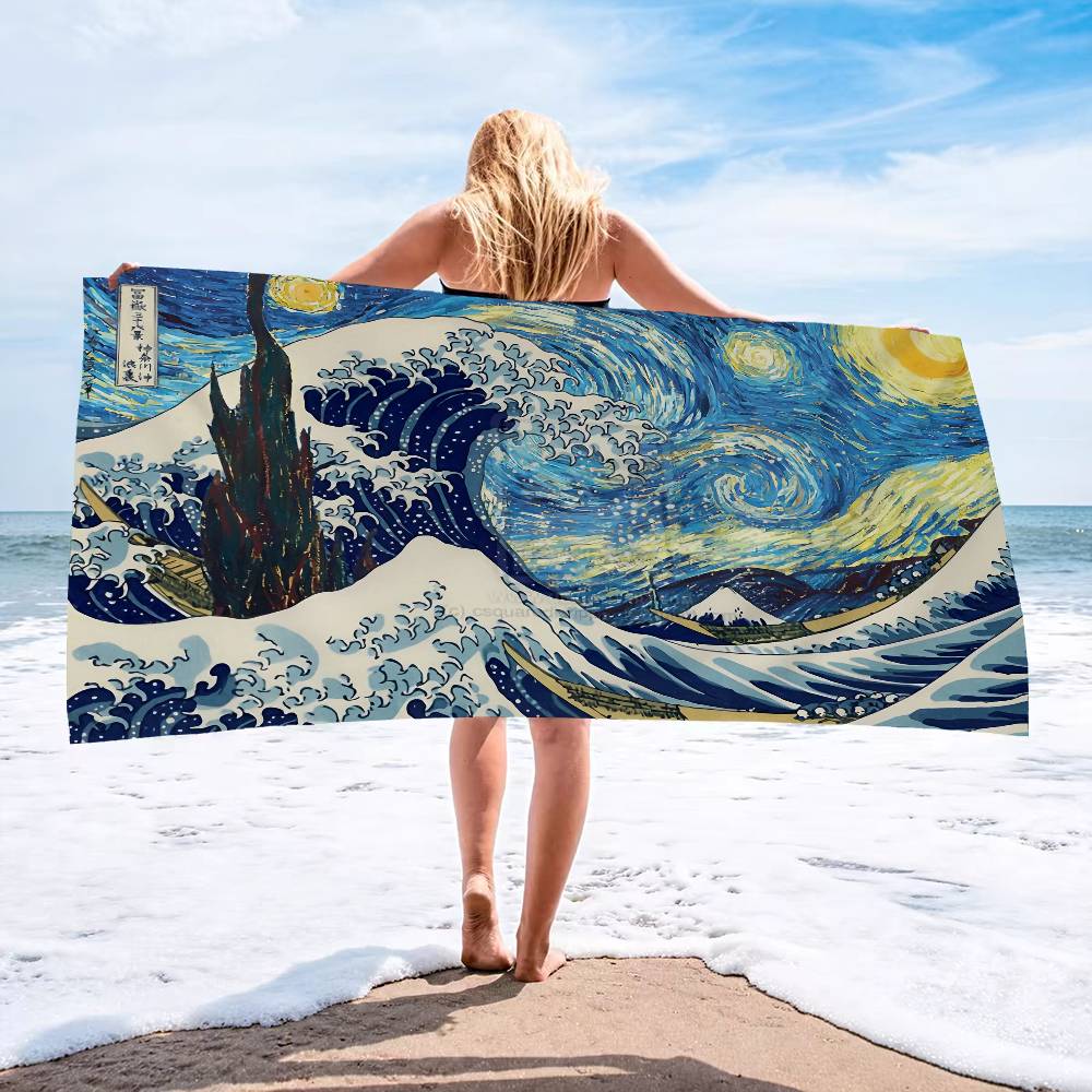 The Great Wave Off Kanagawa Microfiber Beach Towel Absorbent Quick Dry Soft Yoga Swimming Resort Mountain Climbing Towel