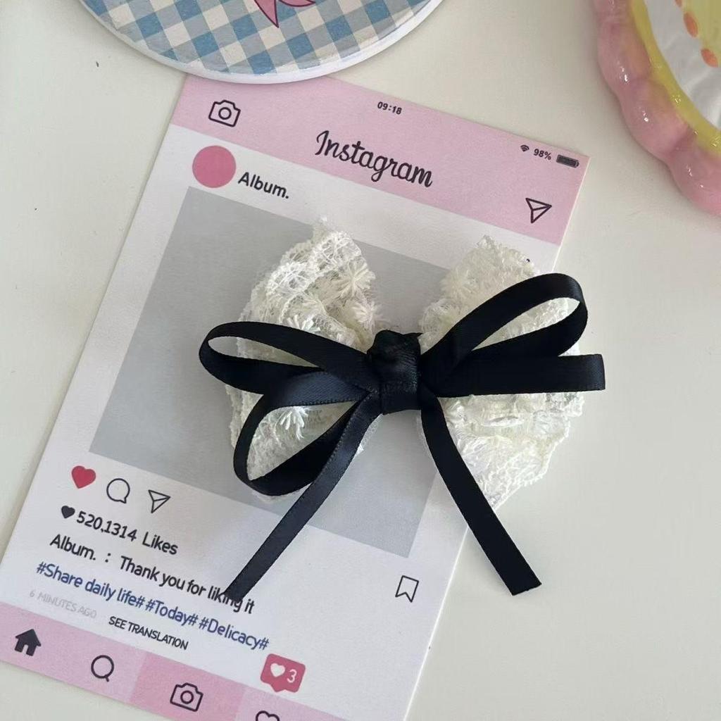 Gentle White Lace Bow Duckbill Clip for Bangs & Ponytails