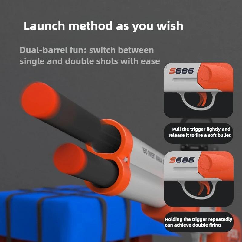 Double-Barreled S686 Toy Gun Airsoft Rifle with Dual Soft Bullets Outdoor Sports Game Pistol Shotgun Weapon Ideal Gift for Kids