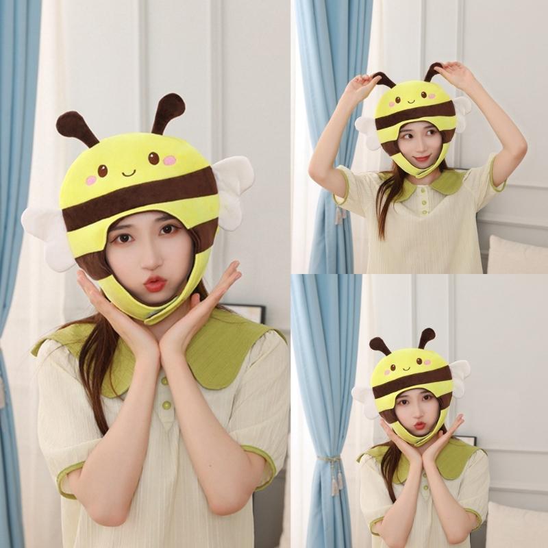 3D Honeybee Hat for Adult Children Cartoon Plush Hat Party Headgear Festival Holiday Photo Props Cap Costume Accessories