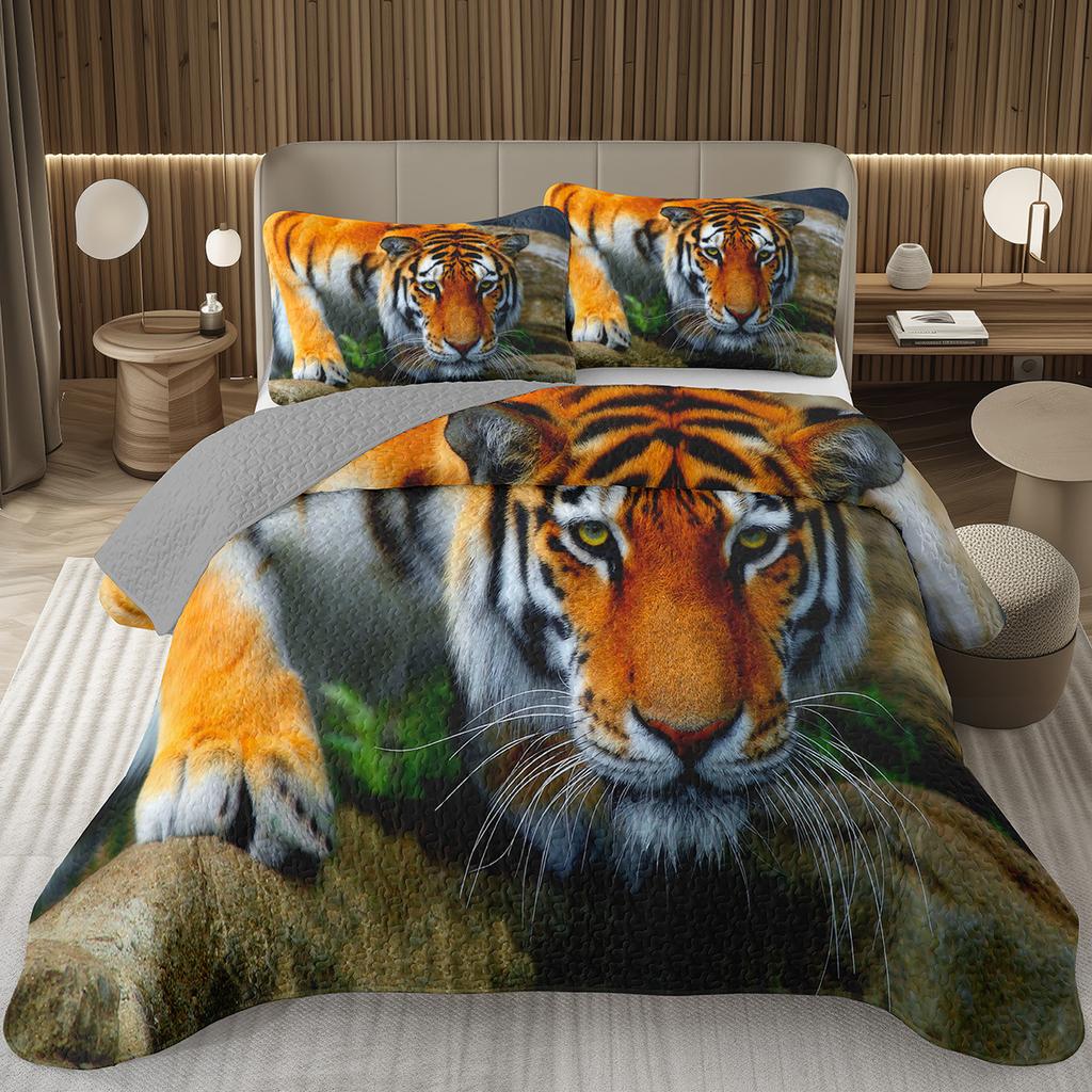 Tiger Quilt Set Twin King Size Wild Animal Tiger Bedspread for Adult Women Wildlife Print Bedding Western Farmhouse Coverlet Set
