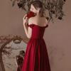 Rochie de seară one-word shoulder toast 1011 nouă, de banchet, culoarea vinului, rochie lungă în stil străin, mireasă, nuntă, logodnă