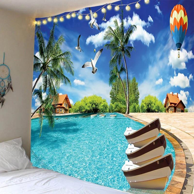 Sun Sunset Sea Pattern House Bedroom Ocean Tapestry Home Decoration Living Room Dormitory Wall Background Hanging Cloth