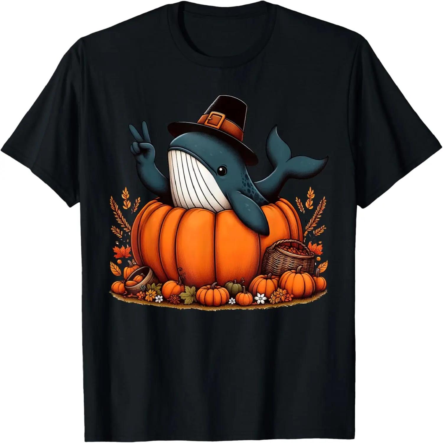 

Autumn Pumpkin Fall Whale Thanksgiving Womens Mens Kids T-Shirt XXXXXL чорний