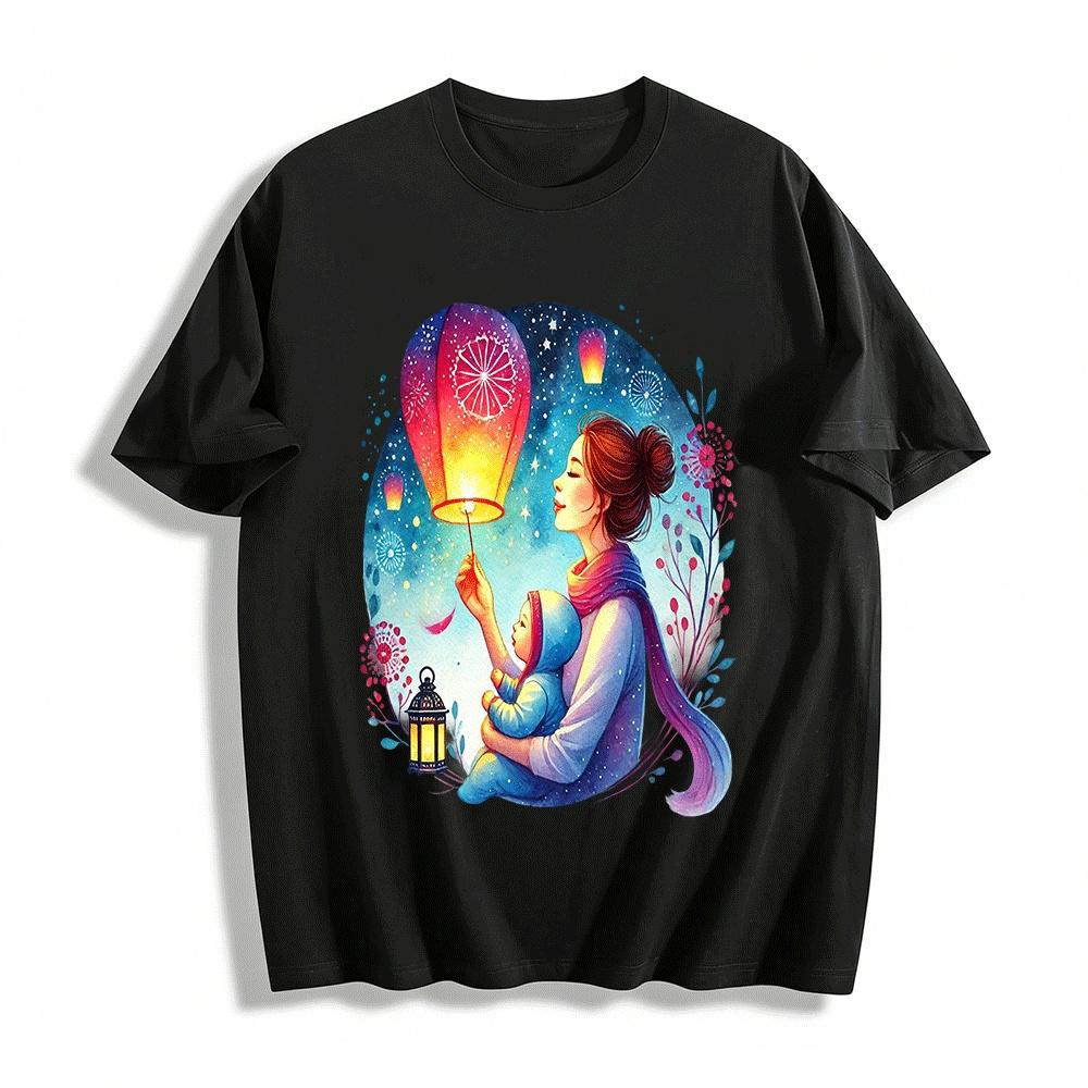Mother And Child Sky Lantern Night Print Parent-child Outfit Pure cotton T-shirt XXS