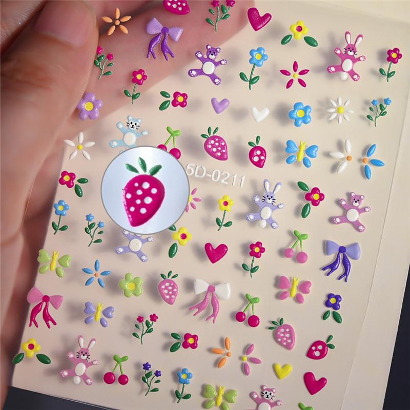 3D Nail Art Stickers Spring Summer White Daisy Florals Flowers Leaves Fruits Decals For Nails Decoration Manicure Salon Beauty