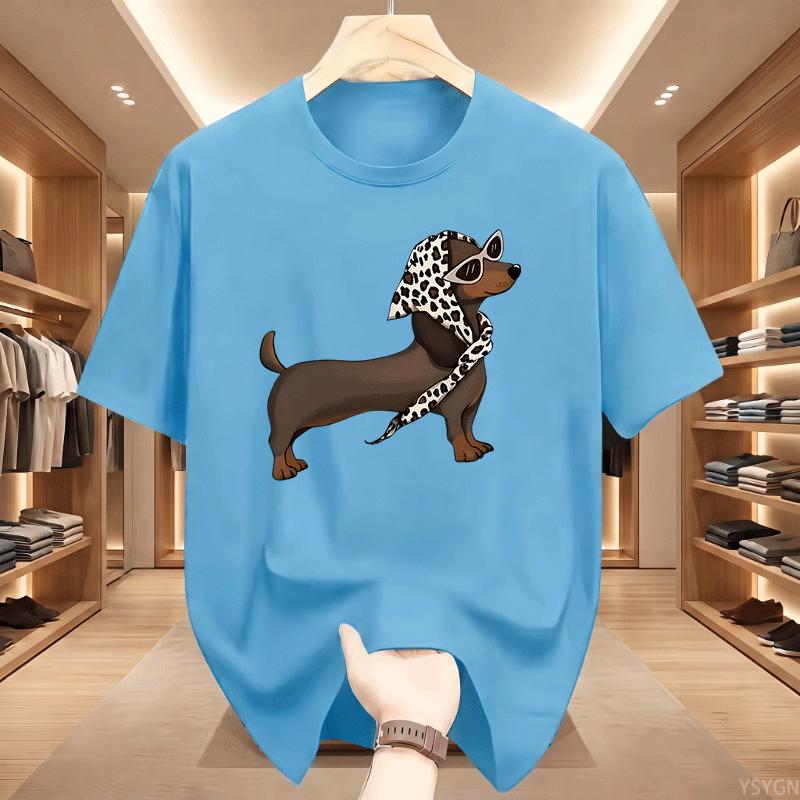 Cool Dachshund Unisexs Crew Neck T Shirt Sausage Dog Sunglasses Spotted Bandana Pet Cartoon Short Sleeve Casual Street Tops