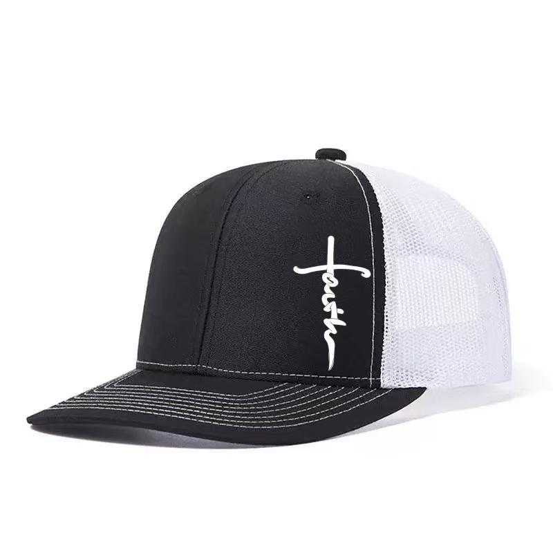 Cross Printed Adjustable Baseball Cap Classic Snapback Dad Hat Breathable Trucker Mesh Hat Golf Fishing Outdoor Sun Cap