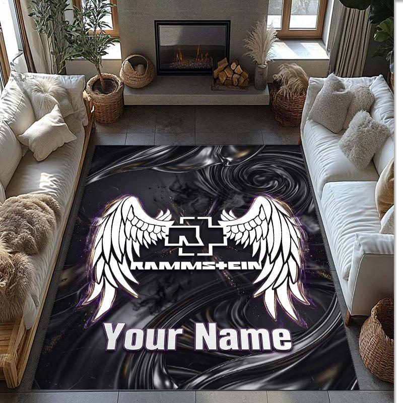 Rammstein Crystal Velvet Rug, Custom Name Text Personalized Non‑Slip Floor Mat for Home Decor Gift