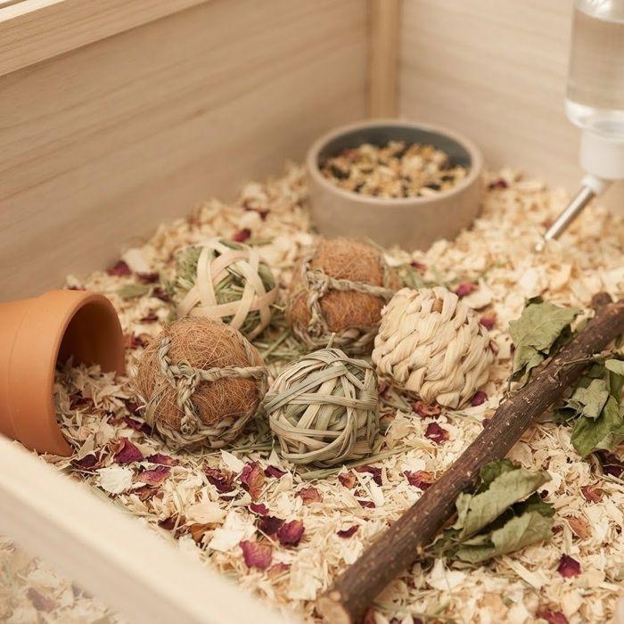 Lot de 4 balles naturelles a grignoter 5 cm pour rongeurs