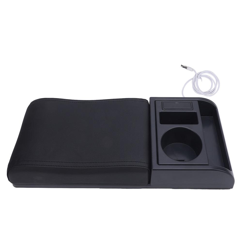 Mittelkonsole Armlehnenbox Abdeckung Verstellbare Länge mit USB-Ladeanschluss Becherhalter Universelle Passform