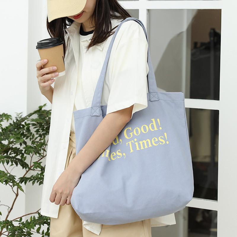 IELGY Korean Version of Casual Large-capacity Literary Canvas Bag, Simple Letter Printing Handbag