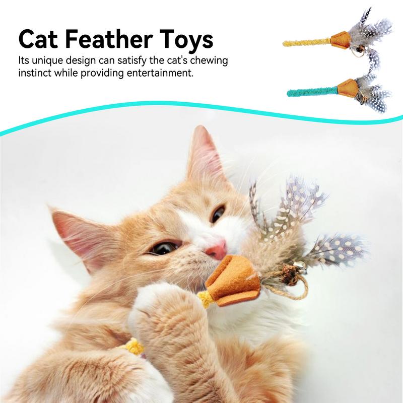 Cat Wand 2X Cat Chew Toys Feather Teething Enrichment Promotes Play Exercise And Reduces Boredom For Indoor Outdoor Activities