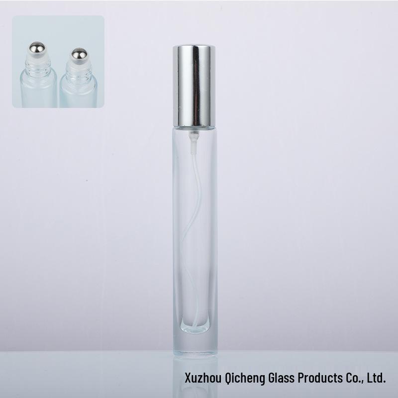 10ml Portable Glass Perfume Bottle with Spray, Roller Ball, and Lid - Silkscreen Compatible