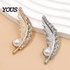 Electroplated Brooch Faux Pearl Rhinestone Feather Brooch, Men Women Lapel Pin, Elegant Pin Sweater Cardigan Coat Business Suit Clothing Jewelry