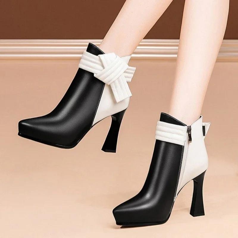 Women Ankle Super High Heels Chelsea Boots Party Trend Shoes 2025 Winter New Bow Dress Shoes Pointed Toe Pumps Mujer Zapatos