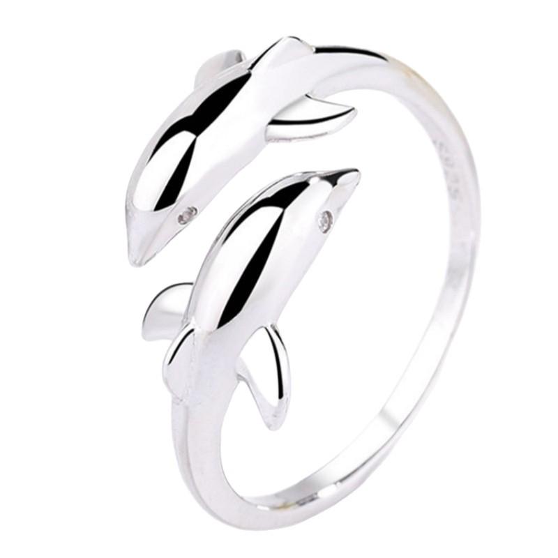 Yin Taifei Double Dolphin Silver Ring: Thai-Inspired, Adjustable, Stylish & Artistic Gift for Women