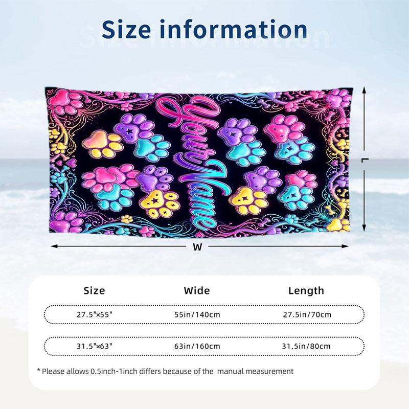 Dog Theme Beach Towel Personalized Custom Name & Text Soft Quick Dry Beach Towel for Swimming Travel