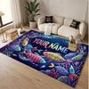 Tapete Macio de Veludo de Cristal com Tema Oceano de Peixes Impressão de Nome e Texto Personalizados Tapete de Chão Antiderrapante para Quarto Sala de Estar