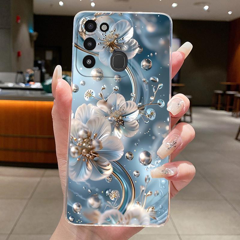 Back Cover For Tecno Spark 8C Case Clear Luxury Fashion Aesthetic Butterfly Flower Soft TPU Silicone Phone Case Tecno KG5k KG5j