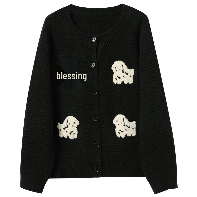 Sancai Plus Size 2026 Spring Puppy Embroidered Loose Knit Cardigan 2XL 175/100B