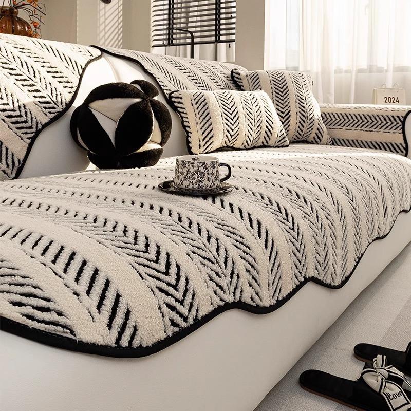 Plush Special-Shaped Sofa Cushion, Non-Slip Thickened Irregular Seat Cushion, Light Luxury And High-End Sense, Winter Straight-Row Sofa Cover