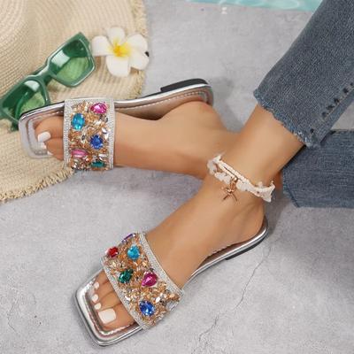 Ciabatte Estive Brillanti alla Moda per Donna Nuove Pantofole Piatte da Spiaggia da Donna Sandali Argentati Scarpe da Esterno Lusso Designer Taglia Grande 43