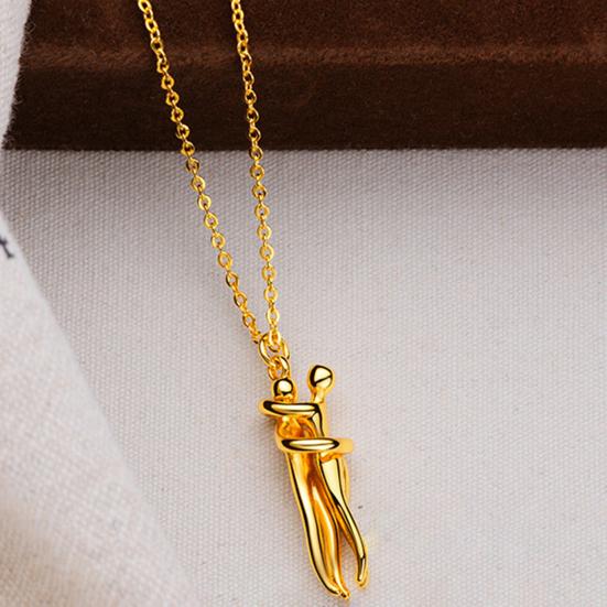 Golden Hugging Couple Pendant Necklace Lightweight Hypoallergenic Embrace Men Women Chain Necklace Fashion Jewelry Accessories Birthday Gift