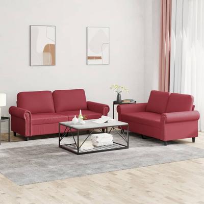 Vidaxl 2-Piece Living Room Set Wine Red, Faux Leather