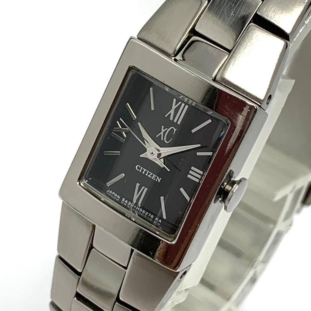 Used 874 Working item Battery replaced CITIZEN XC Citizen Cross Sea Ladies Watch Quartz 3 Hand Black Square Popular Rare 5430-H32116