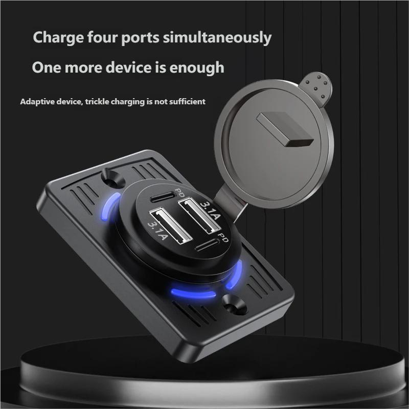 שקע מטען רכב כפול USB 12V-24V QC3.0 PD 3.1A/2.1A טעינה מהירה עם פאנל שקעים מכסה הזזה מתאם למשאית קרוואן רכב פנאי