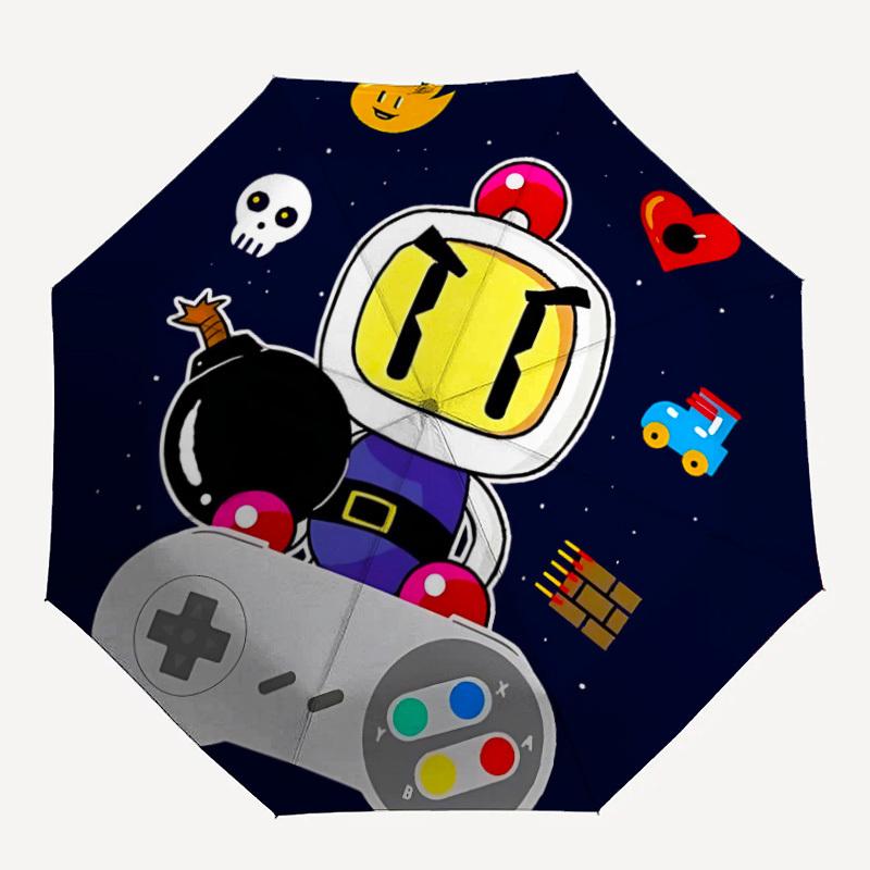 

1pc Bomberman Gamer Robot Pattern Automatic Open/Close Umbrella Compact Travel Umbrella, 8 Rib Heavy Duty, Perfect for Women & Men a0923190