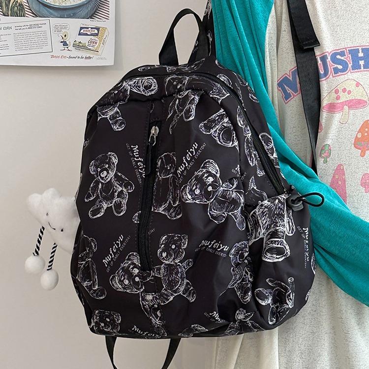 Schoolbag Printed Bear School Bag 1011 New Women's Fashion Large Capacity Cute Versatile Backpack Junior High School Backpack Female