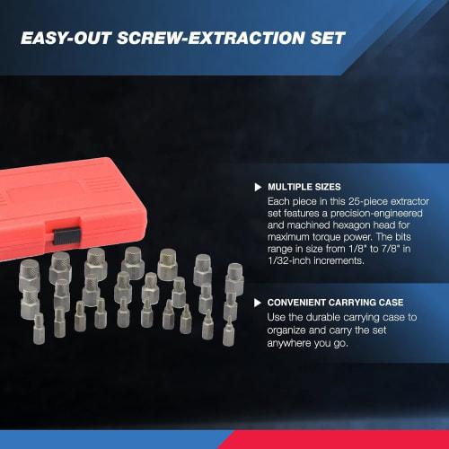 Neiko Hex Multi-Spline Broken Screw/Bolt Extractor 04204A, 25-Piece Reverse Tap Set, 1/8" To 7/8" (1/32" Increments)