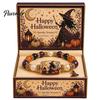 Cute Halloween Themed Gift Stretch Beaded Bracelet with Box, Black Cat Pumpkin Ghost Stylish Wrist Accessory for Parties Crow Witch Hat/Moon
