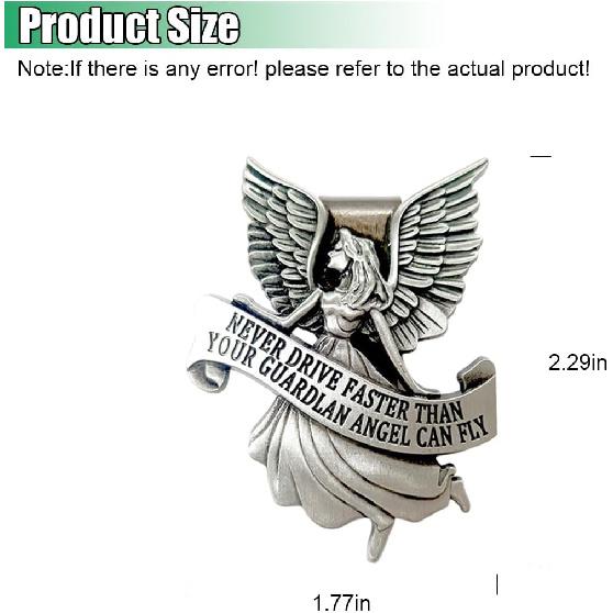 Car Guardian Angel Visor Clip, St. Christopher Metal Medal Bless Driving Safety, Never Drive Faster Than Your Angel Car Visor Clip, Religious Present