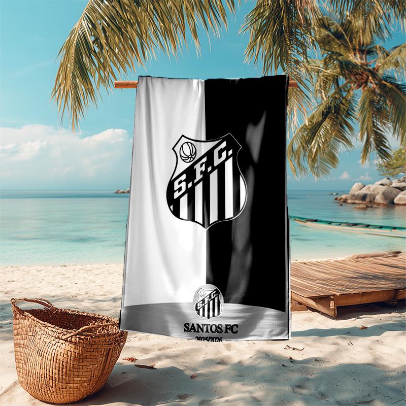 proof beach towel with Santos SFC logo pattern - soft,absorbent,quick-drying,machine washable - perfect for swimming,camping,bathing