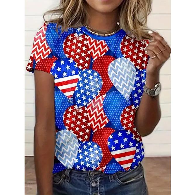 Summer Round Neck American Flag Theme Pattern 3D Print Top Fashionable Casual Short Sleeved Women's T-shirts
