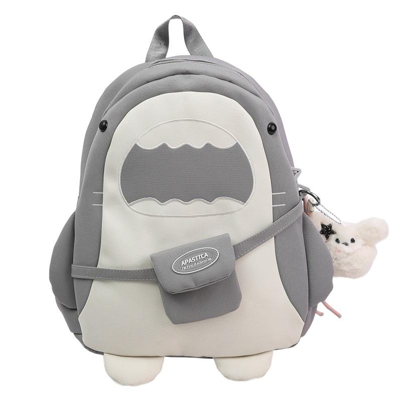 New Cartoon Girl Backpack for Both Men and Women  Large Capacity  Multi Functional  Lightweight and Simple Shark Backpack